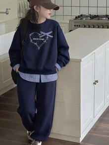 Dazy Kids Girls' Sweatshirt Set, Children's Casual Wear, Spring/Autumn Big Tween Girl' Sports 2 Pieces Set Hoodies - Navy Blue - View 1