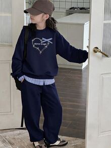 Dazy Kids Girls' Sweatshirt Set, Children's Casual Wear, Spring/Autumn Big Tween Girl' Sports 2 Pieces Set Hoodies - Navy Blue - View 5