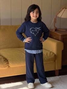 Dazy Kids Girls' Sweatshirt Set, Children's Casual Wear, Spring/Autumn Big Tween Girl' Sports 2 Pieces Set Hoodies - Navy Blue - View 8