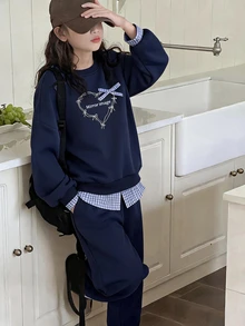 Dazy Kids Girls' Sweatshirt Set, Children's Casual Wear, Spring/Autumn Big Tween Girl' Sports 2 Pieces Set Hoodies - Navy Blue - View 3
