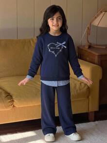 Dazy Kids Girls' Sweatshirt Set, Children's Casual Wear, Spring/Autumn Big Tween Girl' Sports 2 Pieces Set Hoodies - Navy Blue - View 10