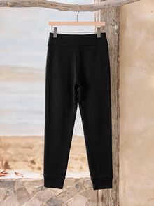 Rusticease Plus Size Black Pocket Leggings Casual Baggy Streetwear Fall Winter 2026 Home Beach - Black - View 2