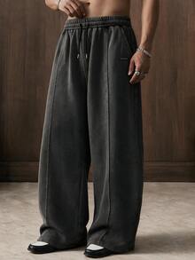 AXEPEAK Men's Casual Vacation Loose Comfortable College Style Versatile Sweatpants - Dark Grey - View 6