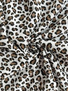 SHEIN Gray Round Neck Long Sleeve Leopard Pocket Top Leopard Print Pants Pajama Set Sleep Home Light Grey Casual - Multicolor - View 6