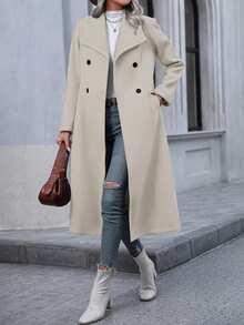 Pariaura Double-breasted Waterfall Collar Woolen Coat - Apricot - View 4