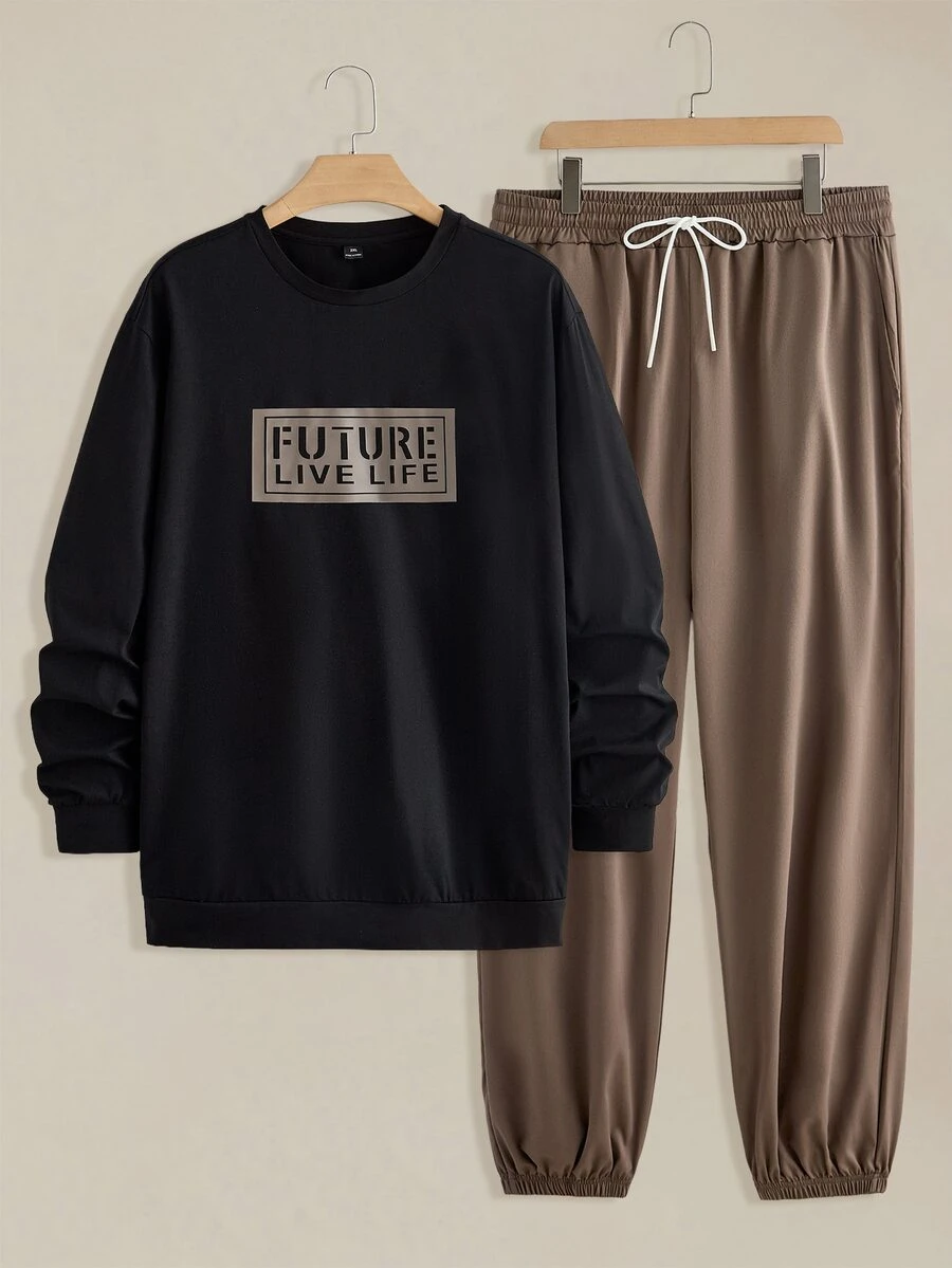 EASEVO Casual Loose Round Neck T-Shirt And Pants Men's Plus Size T-Shirt Set - Multicolor - View 1