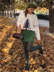 Comfortcana Women Christmas Tree Graphic Sweater Festive Pullover Jumper With Round Neck Long Sleeves For Holid Everyday Holiday White Casual Cute - White - View 8
