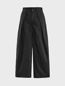 FRESIVO Men's Fashion Commuter Striped Loose Fit Pants - Black and White - View 2