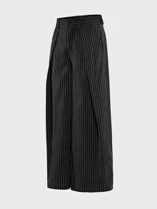 FRESIVO Men's Fashion Commuter Striped Loose Fit Pants - Black and White - View 7