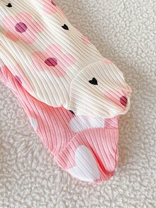 SHEIN 2件組新生女嬰聖誕可愛愛心與花卉印花長袖開檔連身衣套裝，多色，適合日常穿著，秋冬款 - 彩色 - 查看 11