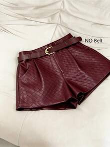 INAWLY Women's Burgundy Woven Leather Shorts - Burgundy - View 1