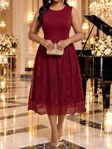 Fleurora Plus Size Women's Round Neck Dress And Cardigan Casual 2 Pieces Set - Multicolor - View 5