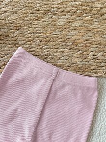 SHEIN Newborn Baby Fall 3D Floral Sweatshirt Ribbed Long Pants Set, Cute Outfit Outdoor Halloween Activities Family Matching Off-White Dusty Pink - Multicolor - View 15