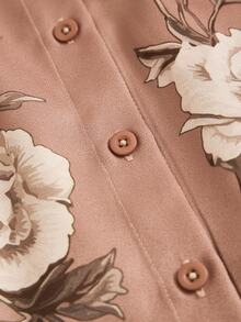 Rusticease Plus Size Autumn Casual Romantic Elegant Floral Print Front Button Dress Fall High Tea Morning Dusty Pink Brunch Formal Party - Brown - View 6