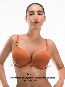 LUVLETTE Foll Print Push-Up T-Shirt Plunge Basic Breezy Comfort Halloween Turmeric Yellow Bra - Ginger - View 10
