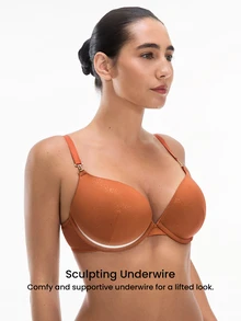 LUVLETTE Foll Print Push-Up T-Shirt Plunge Basic Breezy Comfort Halloween Turmeric Yellow Bra - Ginger - View 3
