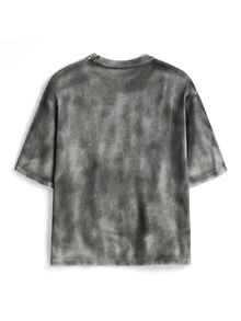 Claim Dot Men's Dark Grey Summer Streetwear Round Neck Tie-Dyed Printed Casual Short-Sleeved Knit Top Graphic T Shirt,Color Block,Rave,Hip Hop,Rapper,Graffiti - Grey - View 2