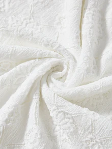 Rusticease Plus Size All White Belted Ruffle Textured Round Neck Extra Long Sleeve Dress Elegant Celestial Formal Brunch Party Fall Winter 2026 - White - View 5