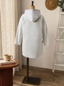 Rusticease Plus Size Women's Long Sleeve Hooded Drawstring Button Design Printed Dress Fall Formal Homewear Evening Home Vacation Going Out White Casual L'amoure - Apricot - View 2