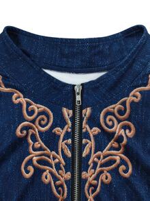 Velvienne Plus Size Summer Casual Denim Effect Printed Lace Patchwork Dress Fall - Multicolor - View 3