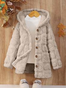 SHEIN Young Girl Casual Solid Color Hooded Jacket, Autumn/Winter - Camel - View 9