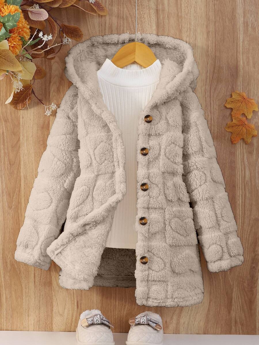 SHEIN Young Girl Casual Solid Color Hooded Jacket, Autumn/Winter