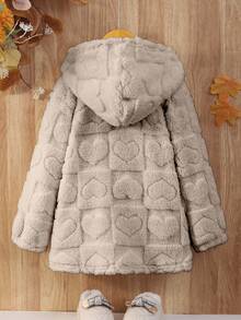 SHEIN Young Girl Casual Solid Color Hooded Jacket, Autumn/Winter - Camel - View 3
