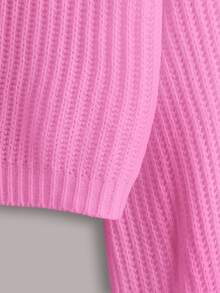 EURMUSE Women's Solid Color Lantern Sleeve Button Front Ribbed Knit Cardigan - Hot Pink - View 4