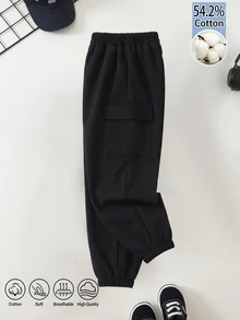 SHEIN Young Girl Casual Versatile Daily Travel Long Pants - Black - View 12