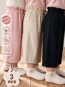 SHEIN 3pcs/Pack Girls Casual Comfortable Wide Leg Pants Suitable For Spring And Autumn - Multicolor - View 7