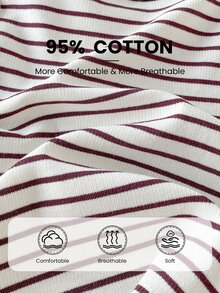 SHEIN Baby Boy Fall Ribbed Front Button Long Sleeve Knit Striped Top In Beige, Coffee And Brown With Matching Ribbed Long Pants Family Photoshoot Modest - Multicolor - View 13