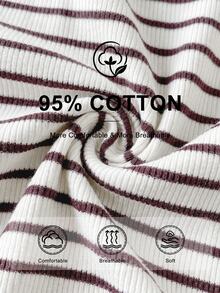 SHEIN Baby Boy Fall Ribbed Front Button Long Sleeve Knit Striped Top In Beige, Coffee And Brown With Matching Ribbed Long Pants Family Photoshoot Modest - Multicolor - View 3
