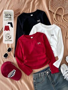 SHEIN 少女 T-shirt 校園風 白色 紅白配色 秋季可愛款 - 彩色 - 查看 1