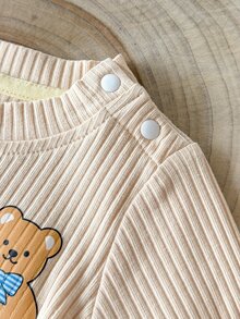 SHEIN 新生兒男嬰女嬰 2件/套 秋季白色圖案節日熊絨毛印花長袖上衣與長褲套裝，舒適可愛休閒風 - 彩色 - 查看 12