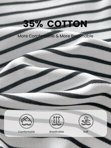 SHEIN 新生兒條紋長袖連身衣搭配字母刺繡無袖連身褲與帽子，度假風 - 軍綠色 - 查看 12