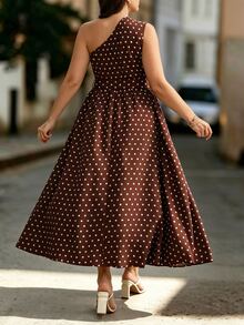Velvienne Plus Size Woven Printed Elegant Summer Women's Dress For Vacation - Coffee Brown - View 2