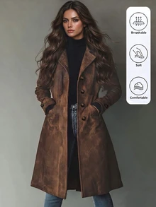 Omancia Women's New Autumn/Winter Solid Color Trench Coat Jacket - Brown - View 1