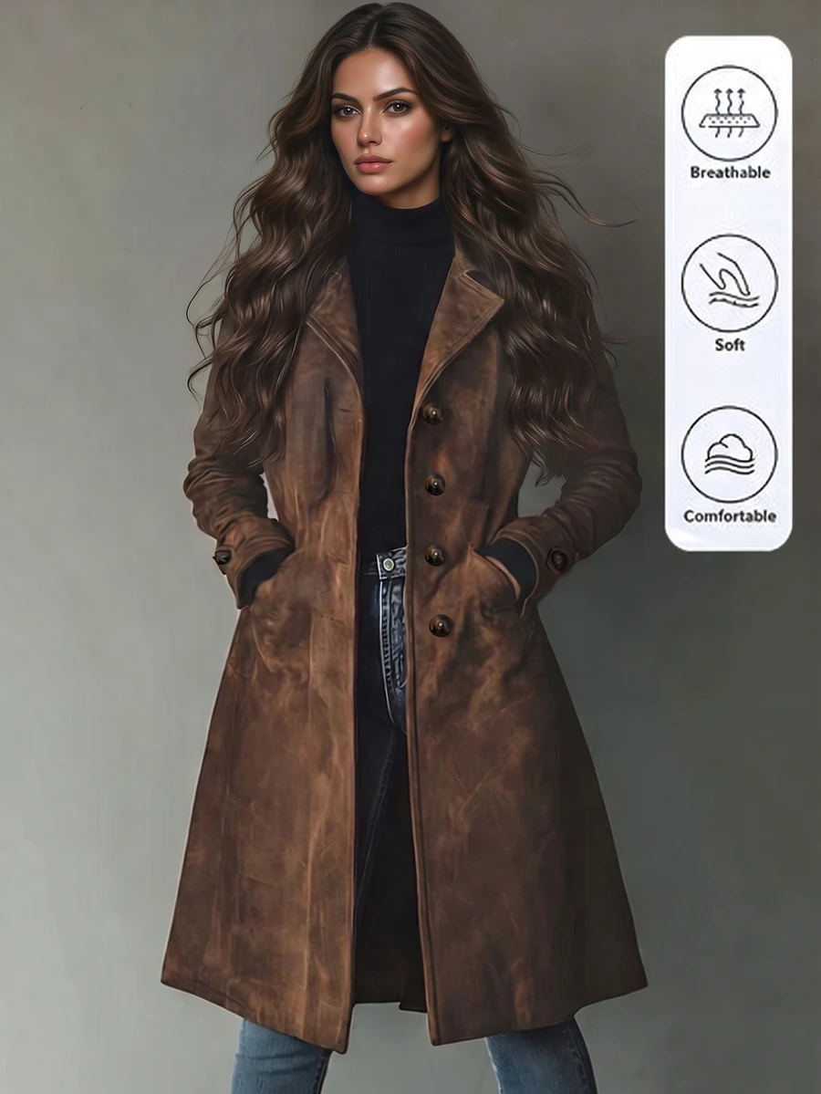 Omancia Women's New Autumn/Winter Solid Color Trench Coat Jacket - Brown - View 1