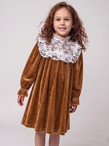 Maija Kids Maija Kids 女童蕾絲拼接喇叭袖洋裝 - 金色 - 查看 2