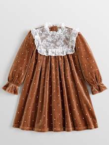 Maija Kids Maija Kids 女童蕾絲拼接喇叭袖洋裝 - 金色 - 查看 1