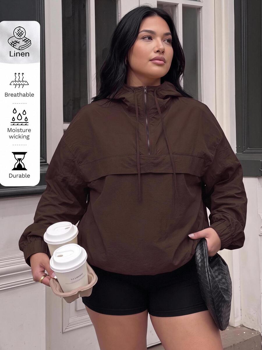 Muchica Chocolate Brown Casual Baggy Plus Size Women's Dropped Shoulder ...