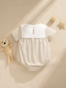 Souflis Souflis Infant Baby Boy Bear Print Blue And White Stripe Short Sleeve Bodysuit Family Matching Photoshoot Summer Cute - Apricot - View 2