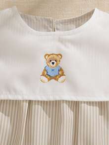 Souflis Souflis Infant Baby Boy Bear Print Blue And White Stripe Short Sleeve Bodysuit Family Matching Photoshoot Summer Cute - Apricot - View 3