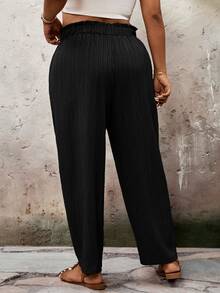 SHEIN VCAY Plus Size Solid Color Casual Traditional Baggy Pants, Suitable For Autumn Formal Vacation Black - Black - View 3