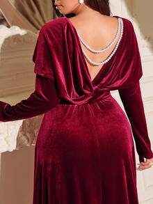 Galadore Đầm dự tiệc nhung sang trọng thanh lịch cho nữ size lớn - Màu Đỏ Sâu - Xem 8