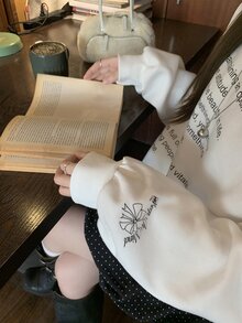DAZY 女款單肩字母印花時尚休閒連帽衛衣 秋季 - 白色 - 查看 7