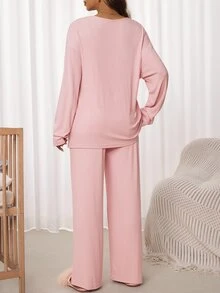 Slowluna Maternity Solid Color Drop Shoulder Long Sleeve Wrap Tie Top ...