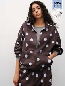 Maija Women's Polka Dot Zipper Casual Retro Versatile Long Sleeve Jacket Everyday Travel Fall - Multicolor - View 8