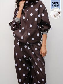 Maija Women's Polka Dot Zipper Casual Retro Versatile Long Sleeve Jacket Everyday Travel Fall - Multicolor - View 7