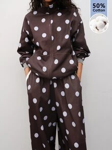 Maija Women's Polka Dot Zipper Casual Retro Versatile Long Sleeve Jacket Everyday Travel Fall - Multicolor - View 3